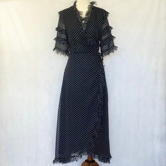 Lulu’s Black Polka Dot Chiffon Wrap Dress - Picture 2 of 8